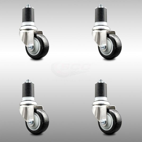 Service Caster 3.5 Inch 316SS Black Polyurethane Swivel 1-7/8 Inch Expanding Stem Caster Set SCC-SS316EX20S3514-PPUB-BLK-178-4 - main